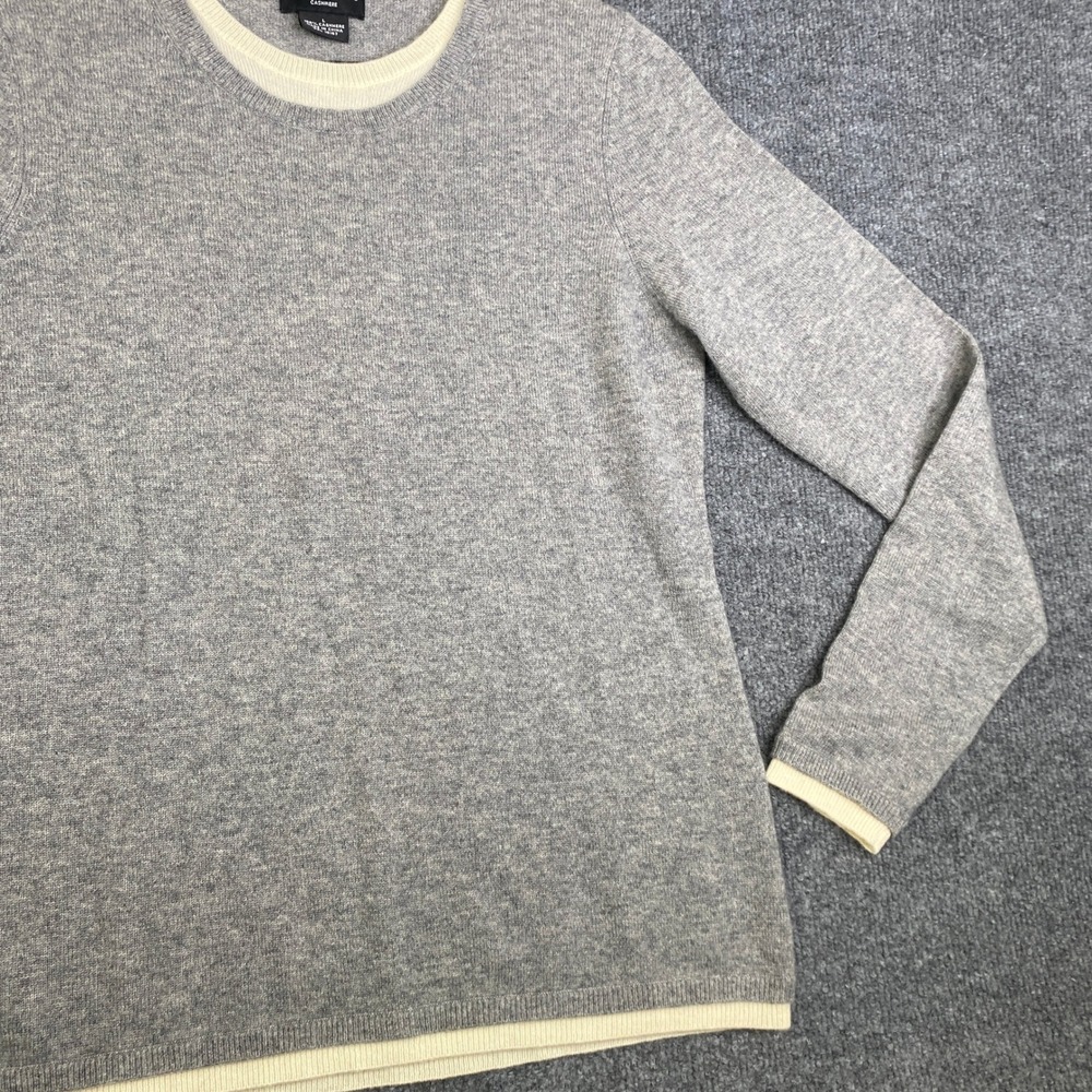 Sutton Studio Cashmere Sweater Womens Large Gray Cream Trim Crew Neck Pullover - Picture 3 of 8